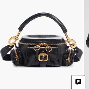 Black Leather Handbag with Gold Accents